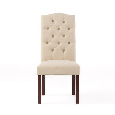Ivory Linen Upholstered Dining Chairs with Solid Wood Legs, Set of 2