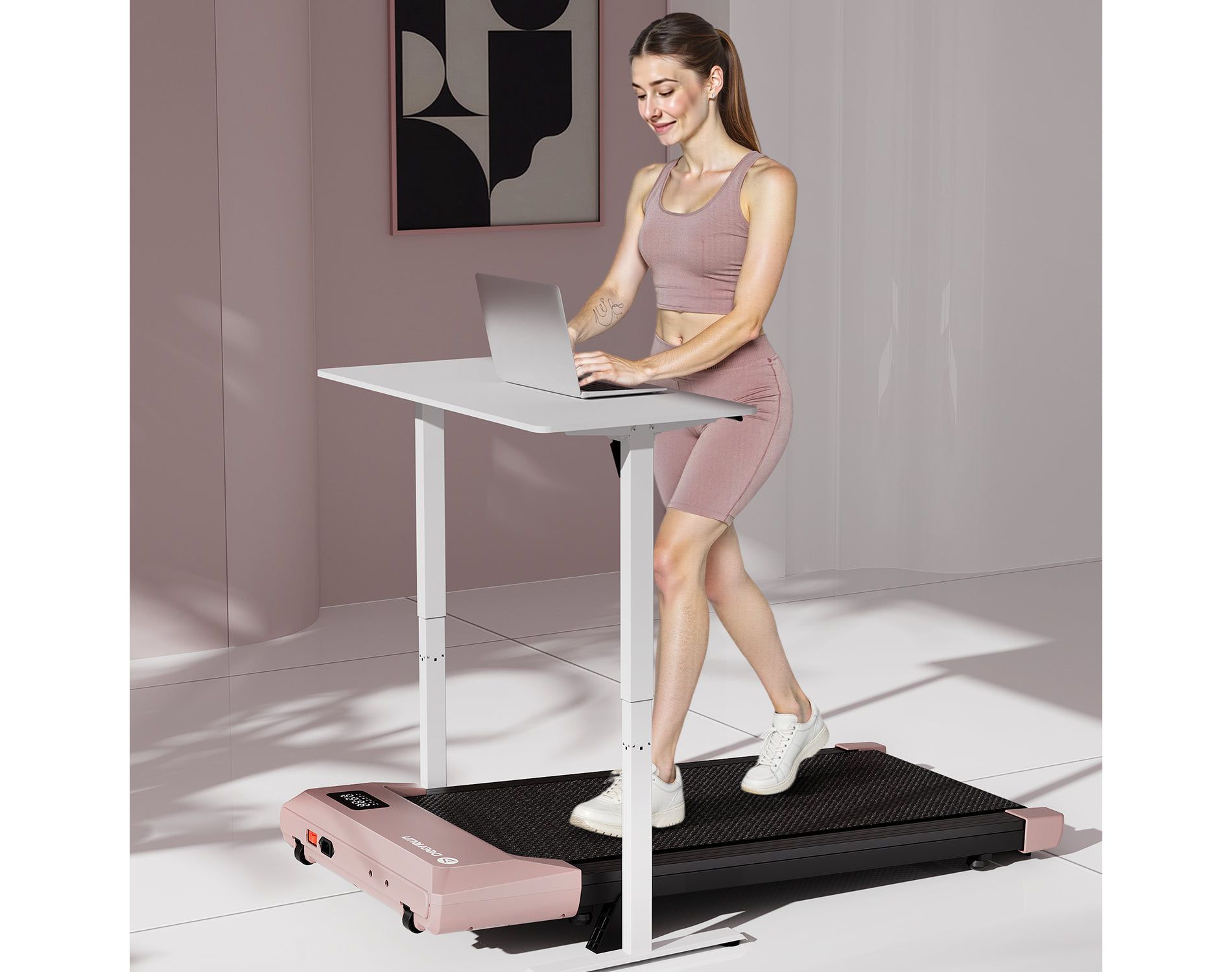 DeerRun Q2 Urban Plus Walking Pad Treadmill with Remote Control, 300 lb Capacity, Compact Under Desk Design Gold 49.33*21.85*5.12 inches