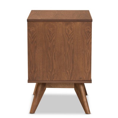 Walnut Brown Wood and Synthetic Rattan 2-Drawer Nightstand