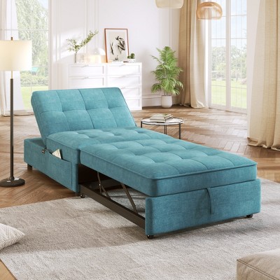 4-in-1 Sofa Bed Chaise Lounge Sleeper Chair Folding Ottoman Bed with Storage Pocket and USB Port, White/Teal/Dark Blue-ModernLuxe