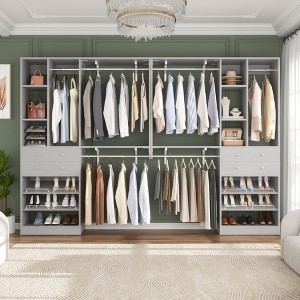 Aheaplus 117.8" Closet System with Wood Drawers, Shoe Racks, Hanging Rods - 1 of 4