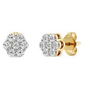 GILDED 1/4, 1/2, 1, 2 Carat Total Weight Lab-Grown Diamond 7 Stone Flower Earrings in 925 Sterling Silver & 14KT Yellow Gold-Plated Silver - 1 of 4