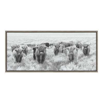 18" x 40" Sylvie Herd of Highland Cows by The Creative Bunch Studio Framed Canvas Black/White - Kate & Laurel All Things Decor