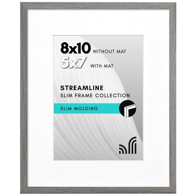 Americanflat Thin Picture Frame in Grey with Shatter Resistant Glass Horizontal and Vertical Formats for Wall and Tabletop - 8" x 10"