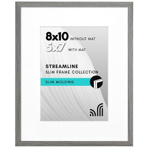 Americanflat Thin Picture Frame in Grey with Shatter Resistant Glass Horizontal and Vertical Formats for Wall and Tabletop - 8" x 10" - 1 of 4