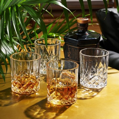 Viski Admiral Crystal Whiskey Tumblers Set of 4, Lead-Free Premium Crystal Clear Glass, Classic Lowball Cocktail Glasses, Scotch Glass Gift Set, 9 oz