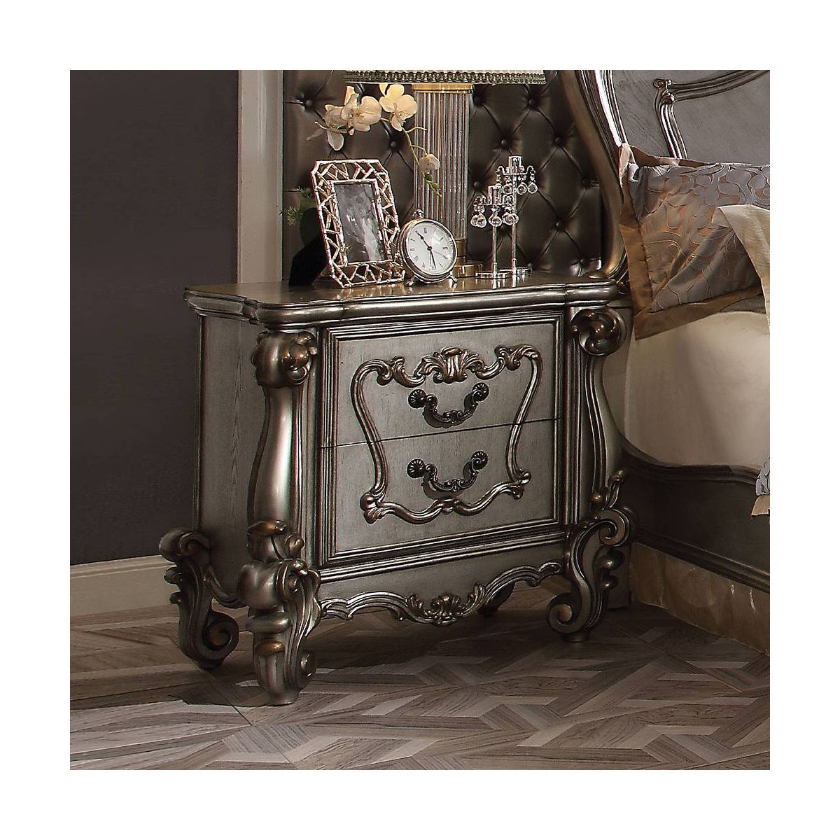 Acme Furniture Versailles Nightstand Antique Platinum Finish - thumbnail 9