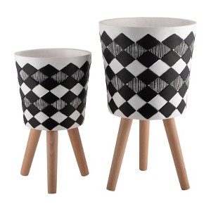 Bencmate Planters Small Stripe Plant Pot with Stand and Legs, Indoor Home Office Table Planters for Flowers Herb, 2 Pcs, Multicolored, 12"*12"*21" - 1 of 4