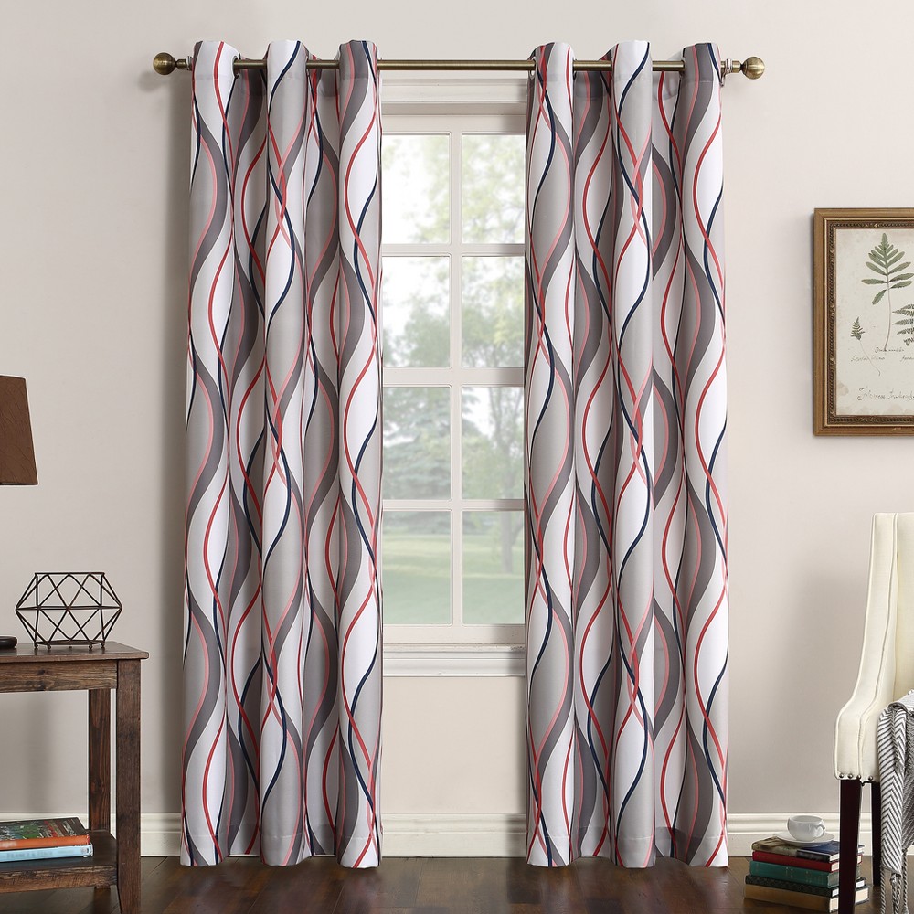 Photos - Curtains & Drapes 48"x63" No. 918 Semi-Sheer Intersect Ogee Wave Print Grommet Curtain Panel