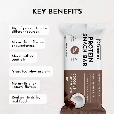 Just Ingredients Coconut Chocolate Chip Protein Snack Bars - 10g Protein - 12ct/21.6oz