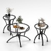 Vynxaria 3-Piece Rustic Black Coffee Tables Set - Round Tempered Glass Top Side Tables - 2 of 4