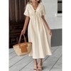 Women's V-Neck Tie-Front Midi Dress, Short Sleeve Casual Summer Dress, Flowy A-Line Dress - 3 of 4