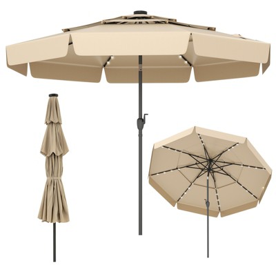 Tangkula 10 FT Solar Patio Umbrella w/ 32 LED Lights 3-Tier Vented Top & Tilt Adjustment