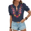 Womens V Neck Shirts Puff Sleeve Embroidered Floral Blouse Tops - 3 of 4