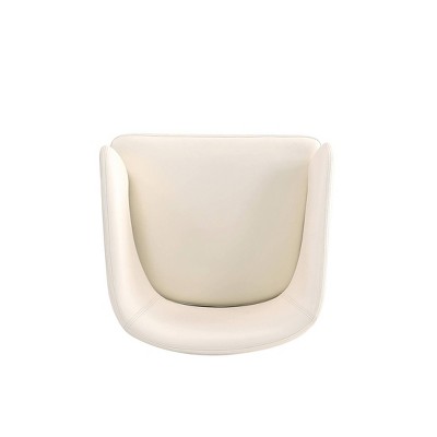 Cream Faux Leather Upholstered Arm Chair with Walnut Legs