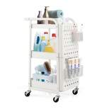 Costway 3-Tier Rolling Cart Storage Trolley Organizer w/ DIY Dual Pegboards, Mobile Metal Utility Cart on Wheels Serving Cart for Kitchen Office