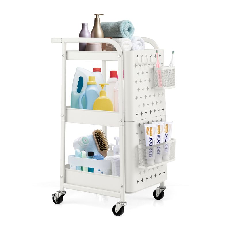 Costway 3-Tier Rolling Cart Storage Trolley Organizer w/ DIY Dual Pegboards, Mobile Metal Utility Cart on Wheels Serving Cart for Kitchen Office, 1 of 11