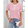Women's Henley Short Sleeve Top Contrast Trim Ribbed Knit T Shirt - 4 of 4