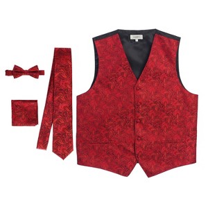 Gioberti Men's Formal 4pc Metallic Paisley Vest Necktie Bowtie and Pocket Square - 1 of 4