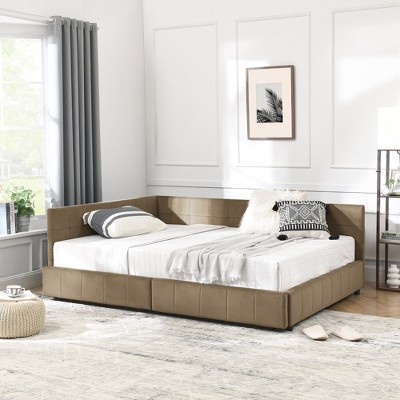 Full Size Storage Upholstered Tufted Bed Frame, Sofa Bed Frame with Comfortable Backrest and Armrests