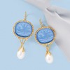Ross-Simons Italian Cultured Pearl and Blue Venetian Glass Intaglio Drop Earrings in 18kt Gold Over Sterling - 4 of 4