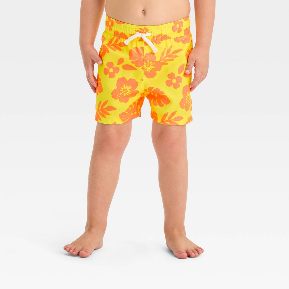 Photos - Swimwear Baby Boys' Hibiscus Floral Swim Shorts - Cat & Jack™ Yellow 18M: UPF 50+ P