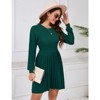 WhizMax Women's 2024 Long Sleeve Mini Sweater Dress Crewneck Ribbed Knit A Line Pleated Swing Short Dresses - 2 of 4
