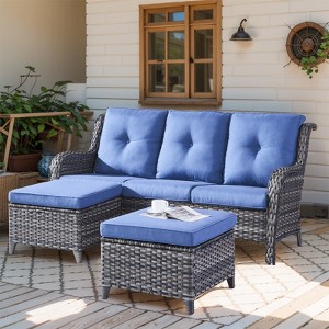 Gymojoy Outdoor 3-Seat Sofa PE Wicker Sofa Rattan Patio Sofa Couch For Garden - 1 of 4