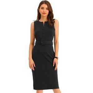 Allegra K Women's Slim Fit Elegant Work Sleeveless Split Neck Sheath Dress - 1 of 4