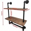 Industrial Pipe Shelf 2 Tiered Metal Towel Racks Bathroom 20 Inch Rustic Wood Wall Mount Shelf with Bar Iron Towel Holder - 2 of 4