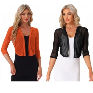 INSPIRE CHIC Women's 3/4 Sleeve Open Front Mesh Sheer Chiffon Bolero Shrug 2 Packs - 1 of 4
