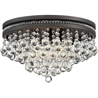 Vienna Full Spectrum Ceiling Light Flush Mount Fixture Bronze 16" Wide Tiered Crystal Droplets Bedroom Kitchen Living Room Hallway