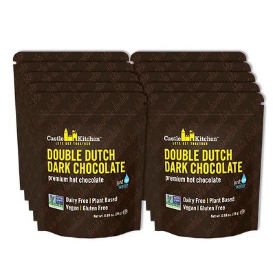 Castle Kitchen Hot Chocolate Sachets (10 Count) - Single Serve On The Go Hot Cocoa - Just Add Water - Dairy Free, Vegan 1oz - With Real Chocolate
