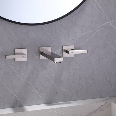 Brushed Nickel Two-Handle Wall Mounted Bathroom Faucet
