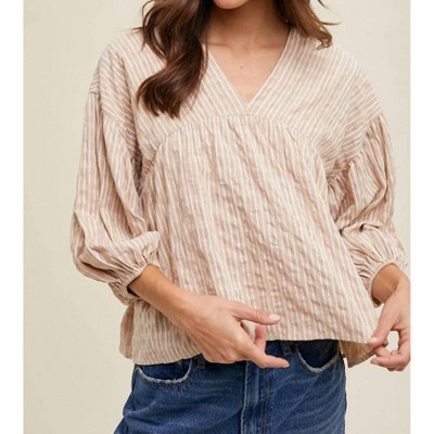 Women's Striped 3/4 Balloon Sleeve Top - WISHLIST