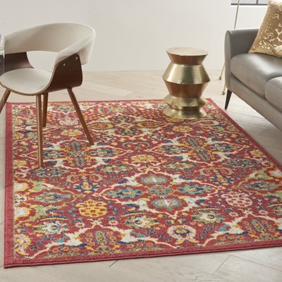 Bohemian Bliss Red Multicolor Floral Synthetic 5'3" x 7'3" Area Rug