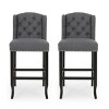 31 Inch Bar Stools Set Of 2,Fabric Upholstered Kitchen Chairs With Tufted Wingback,Armless Living Room Chairs,Rubberwood Dining Bar-Cuddlewood - 3 of 4