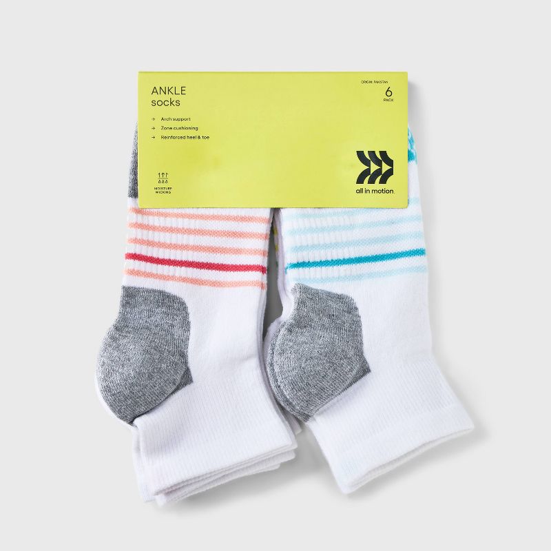 Kids' 6pk Ankle Socks - All In Motion™ White , 3 of 5
