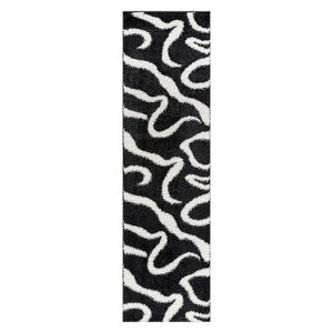 World Rug Gallery Striped Shag Rug – Durable for Living Room, Bedroom, or Entryway – Anthracite Dark Gray – Easy to Clean - 1 of 4
