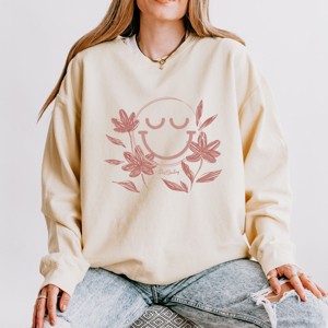 S.W.Smiley Pink Flowers Outline - Women's Lightweight Garment Dyed Sweatshirt - 1 of 4