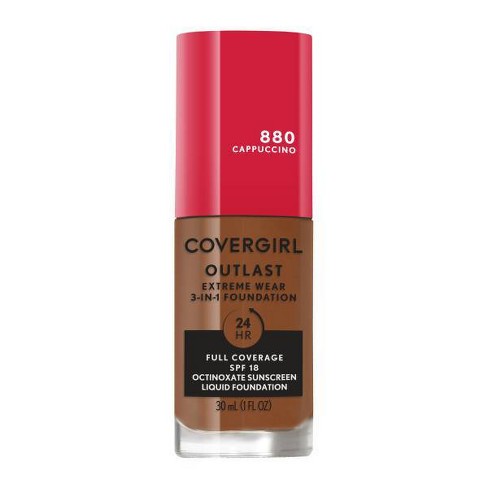 Covergirl Outlast Extreme Wear 3 In 1 Foundation With Spf 18 0 Cappuccino 1 Fl Oz Target