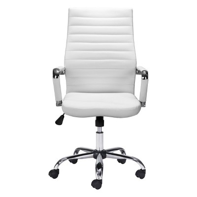 White High Back Leather Swivel Arm Chair