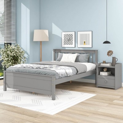 CAVINAS Twin Size Bed Modern Wooden Bed Frame with Nightstand, Headboard and Footboard for Bedroom