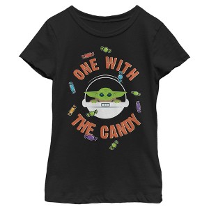 Girl's Star Wars: The Mandalorian Halloween Grogu One With the Candy T-Shirt - 1 of 4
