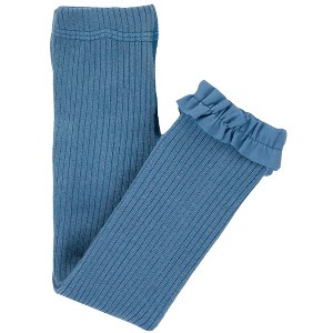 RuffleButts Baby Girls Rib Knit Footless Ruffled Tights - Countryside Blue, 12-24m - 1 of 3