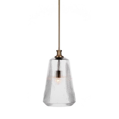 Toltec Lighting Carina 1 - Light Pendant in  New Aged Brass with 11" Clear Ribbed Shade