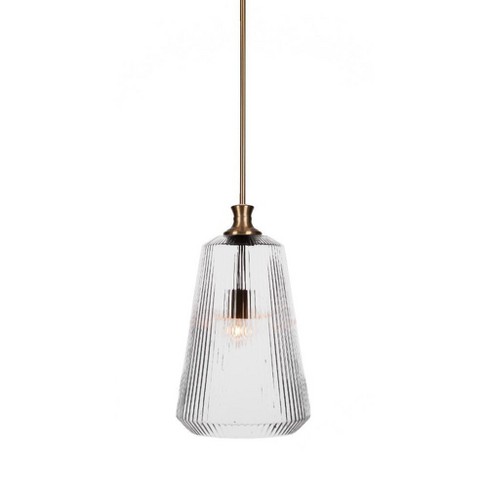 Toltec Lighting Carina 1 - Light Pendant in  New Aged Brass with 11" Clear Ribbed Shade - image 1 of 1