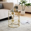 Chic Modern Drum Side Table with Gold Metal Frame and Mirror Top - 2 of 4