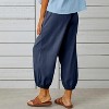 Women's Cropped Pants High Waist Drawstring  Pants Wide Leg with Pockets - 3 of 4