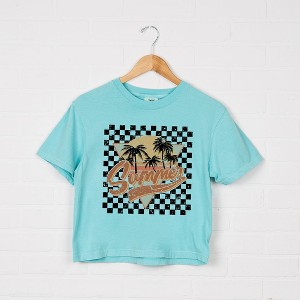 Simply Sage Market Women's Checkered Summer Short Sleeve Relaxed Fit Cropped Graphic Tee - 1 of 3